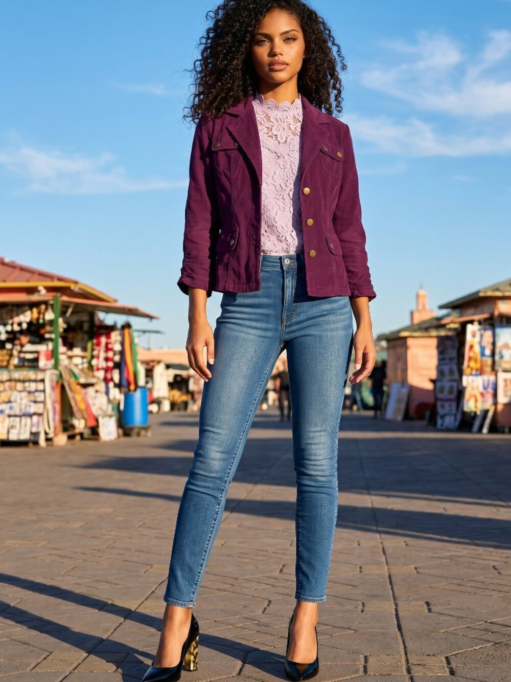 XCVI Wearables Folksy Corduroy Jacket Sz M Purple Ruched 3/4 Sleeves NWT!